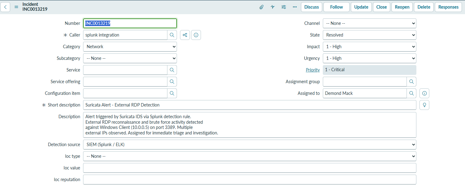 ServiceNow INC0013219